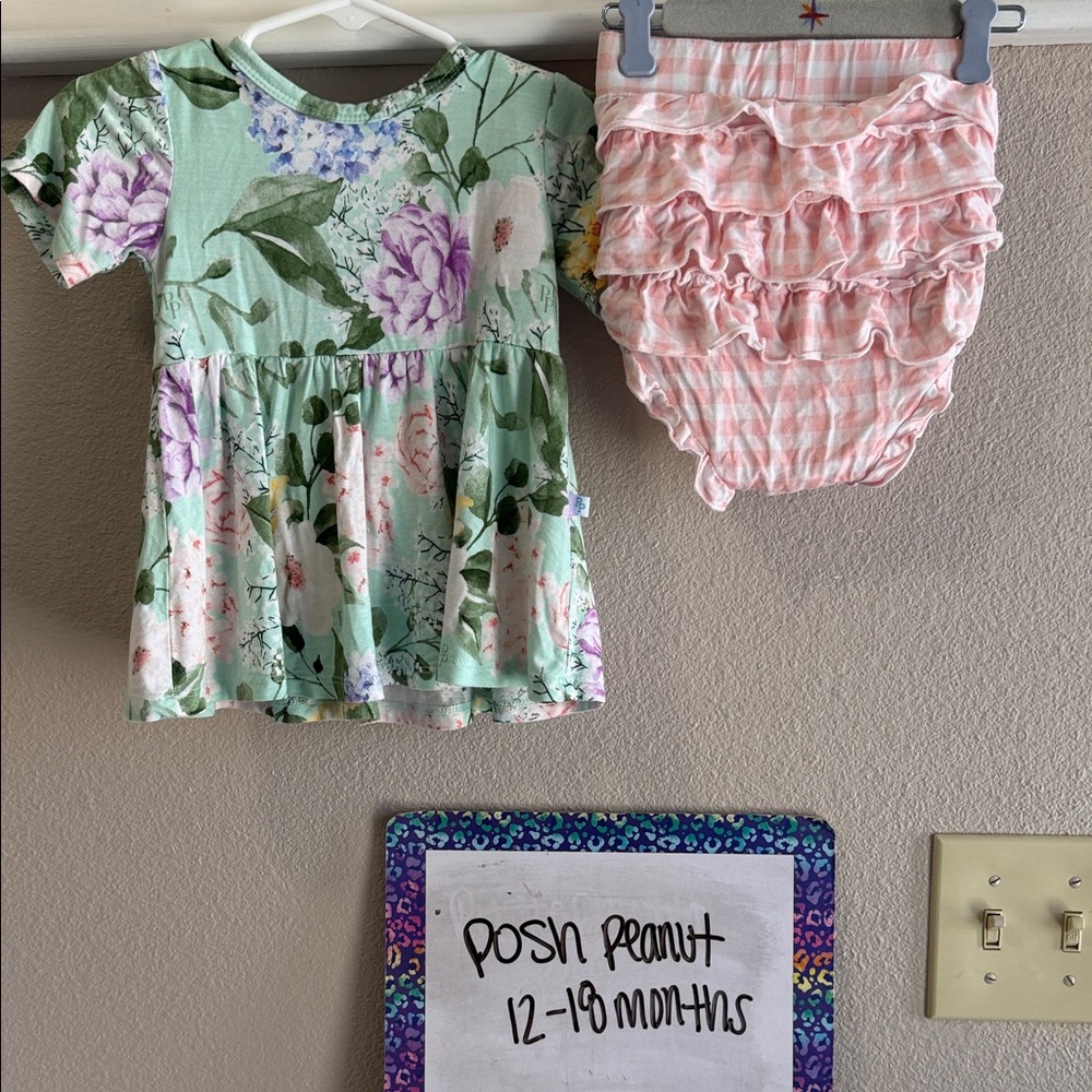 Posh Peanut Mint Floral Dress and Pink Ruffled Bloomers